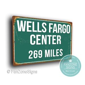 WELLS FARGO CENTER Distance Sign, Miles Signs, Personalized Wells Fargo Center Sign, Home of the Philadelphia Flyers, Philadelphia Flyers