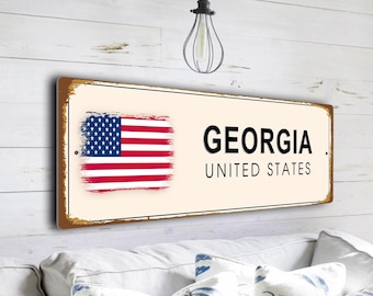 Vintage Style Georgia Street Sign, USA Flag Decor Plaque, Gift from The Peach State
