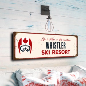 Whistler Ski Resort Schild, langlebige wetterfeste Außenschilder, Winter Skihütte Dekor im Vintage-Stil und Ski Schilder, cmscaski-104