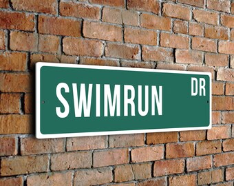 Plaque de rue Swimrun, enseignes sportives de style vintage, cadeau pour fan de sport, enseigne sportive, FZSSS190124146