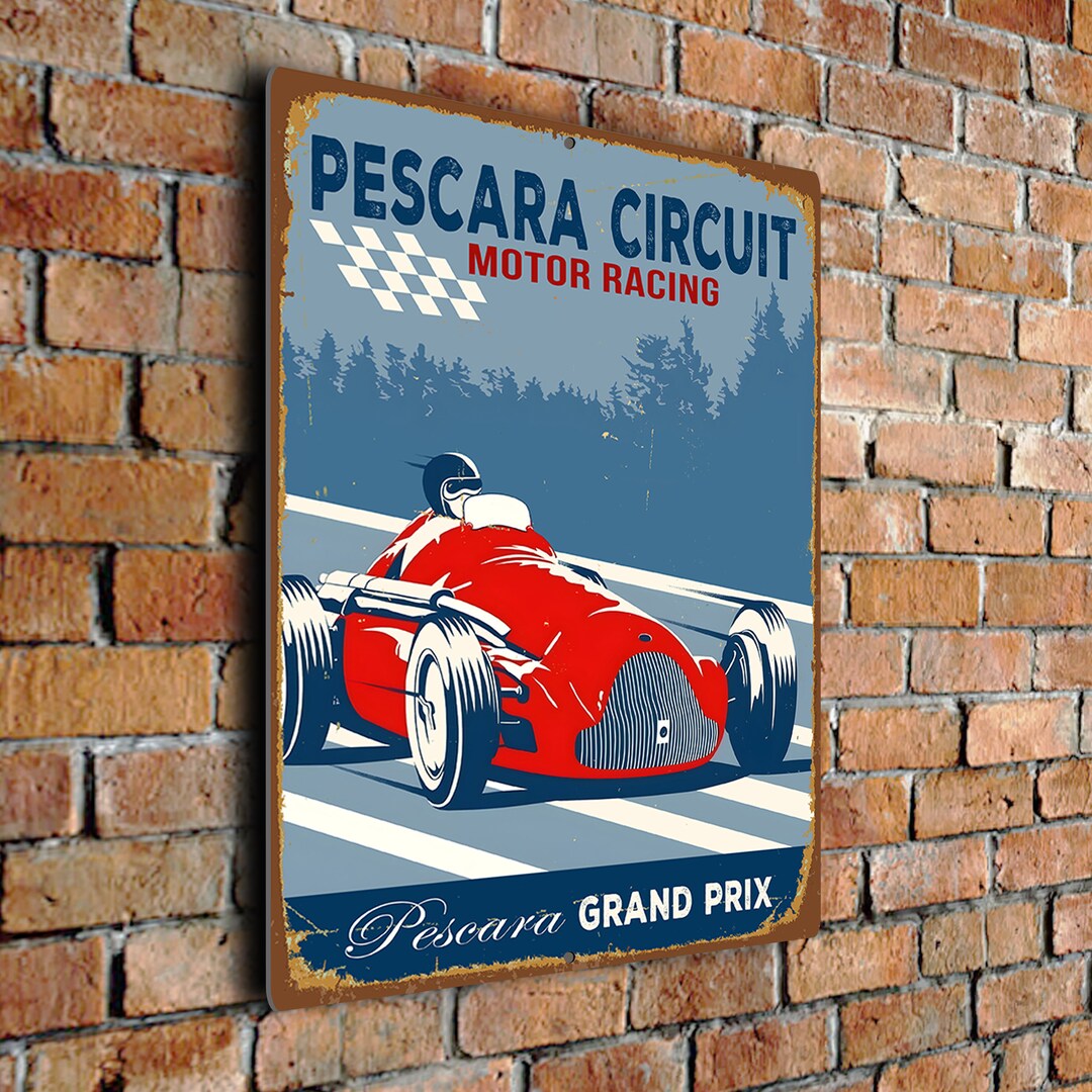 Pescara Circuit Sign, Vintage Style Motor Racing Signs, Motor Racing Decor, Motor Racing Wall