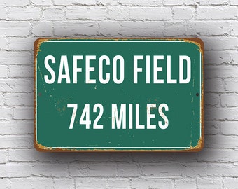 Personalized Safeco Field Distance Sign: Vintage Style Mariners Decor