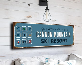 Cannon Mountain Sign, Ski Resort Signs, Vintage Style Ski Signs, Ski Decor, Ski Lodge Sign, Ski Signs, CMSUSSKI168