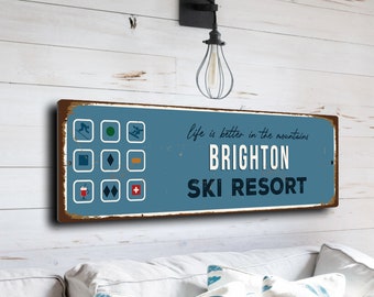 Brighton Sign, Ski Resort Signs, Vintage Style Ski Signs, Ski Decor, Ski Lodge Sign, Ski Signs, CMSUSSKI125
