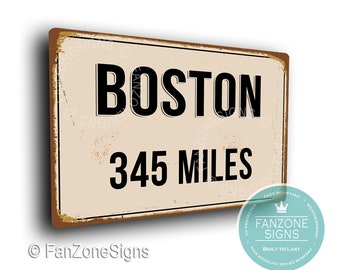 PERSONALIZED BOSTON CITY Sign, Boston City Distance Sign, City of Boston Gift, Boston Gifts, Miles, Km, Boston Souvenir, Boston City Signs