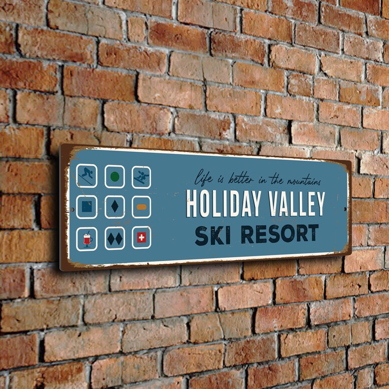 Holiday Valley Sign, Ski Resort Signs, Vintage Style Ski Signs, Ski Decor, Ski Lodge Sign, Ski Signs, CMSUSSKI164 image 2