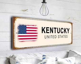 Vintage Style Kentucky Straßenschild, USA Flagge Americana Decor, UV-geschützte Plakette, Bluegrass State