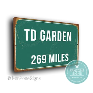 Letrero de distancia de TD Garden, letreros de millas, letrero de TD Garden personalizado, sede de los Boston Bruins, regalos de hockey sobre hielo, Boston Bruins, regalos de la NHL