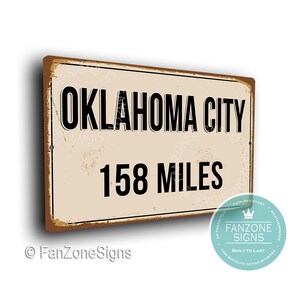 Spersonalizowany znak odległości w Oklahoma City: styl vintage