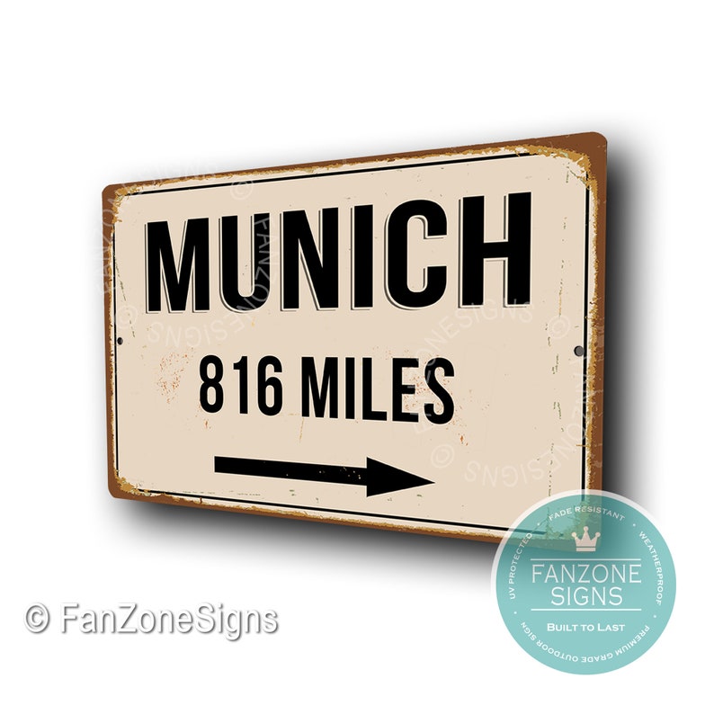 PERSONALIZED MUNICH CITY Sign, Munich City Distance Sign, City of Munich Gift, Munich Gifts, Miles, Km, Munich Souvenir, Munich City Signs image 3