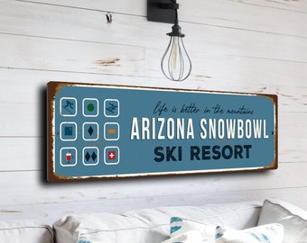 Arizona Snowbowl Sign, Ski Resort Signs, Vintage Style Ski Signs, Ski Decor, Ski Lodge Sign, Ski Signs, CMSUSSKI186