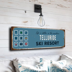 Telluride Sign, Ski Resort Signs, Vintage Style Ski Signs, Ski Decor, Ski Lodge Sign, Ski Signs, CMSUSSKI108