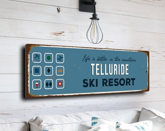 Telluride Sign, Ski Resort Signs, Vintage Style Ski Signs, Ski Decor, Ski Lodge Sign, Ski Signs, CMSUSSKI108