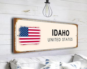 Vintage Style Idaho Street Sign, USA Flag Decor Plaque, Gift From The Gem State