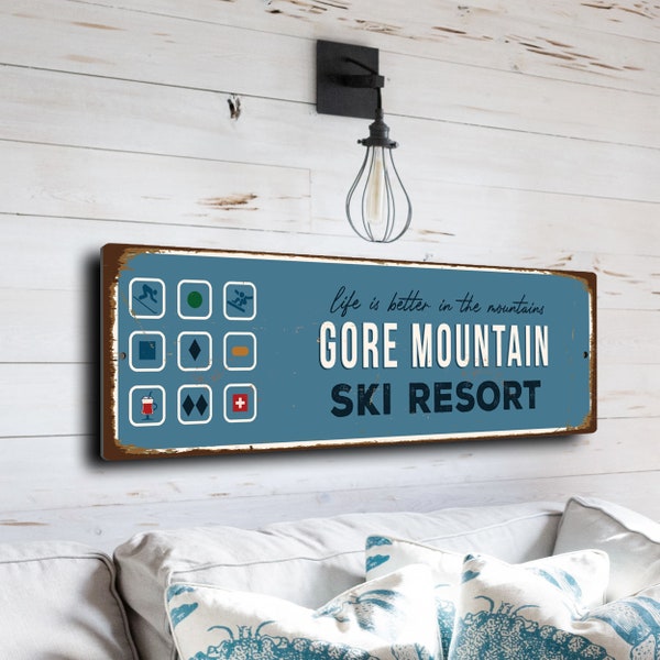 Gore Mountain Sign, Ski Resort Signs, Vintage Style Ski Signs, Ski Decor, Ski Lodge Sign, Ski Signs, CMSUSSKI172