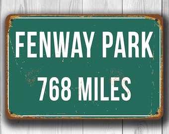 PERSONALIZED FENWAY PARK Distance Sign, Fenway Park Stadium, Fenway Park Miles, Personalized Red Sox Gifts, Red Sox Sign, Boston Red Sox