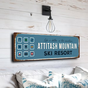 Cartello di Attitash Mountain, Cartello di località sciistica, Cartello di sci in stile vintage, Decorazione per lo sci, Cartello di rifugio sciistico, Cartello di sci, CMSUSSKI192