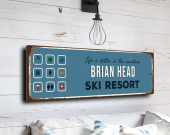 Brian Head Sign, Ski Resort Signs, Vintage Style Ski Signs, Ski Decor, Ski Lodge Sign, Ski Signs, CMSUSSKI138