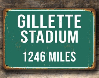 Panneau de distance PERSONNALISÉ GILLETTE STADIUM, panneau du stade Gillette, Gillette Stadium Miles, cadeau personnalisé des Patriots, Patriots de la Nouvelle-Angleterre