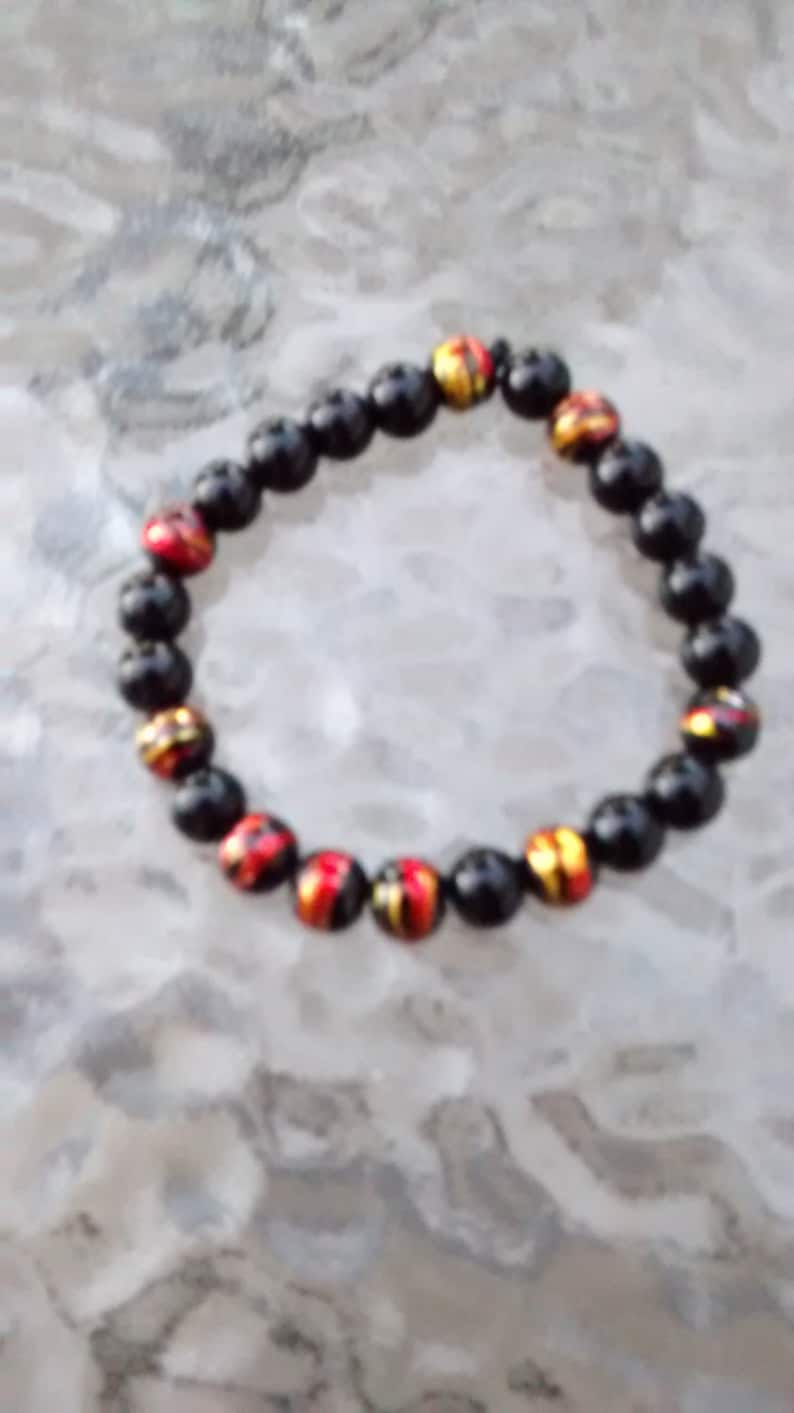 RedGold and Black Beaded Men/'sUnisex Beaded Bracelet