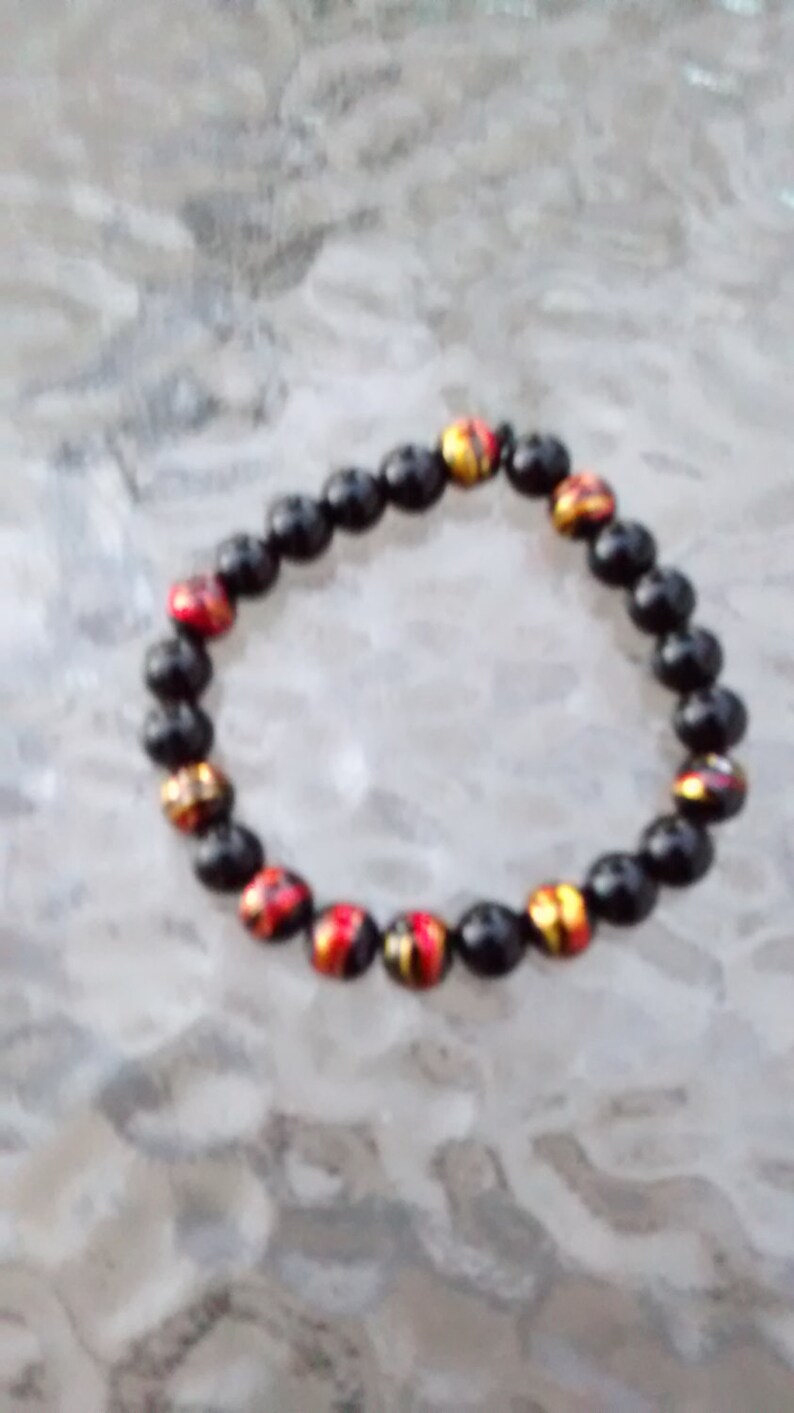 RedGold and Black Beaded Men/'sUnisex Beaded Bracelet