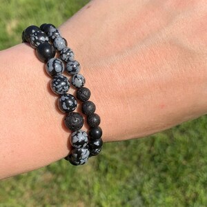 Snowflake Obsidian & Lava Stone Diffuser Bracelet