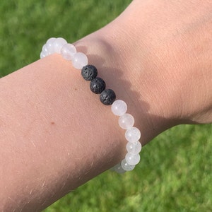 White Jade & Lava Rock Diffuser Bracelet, Essential Oil Jewelry
