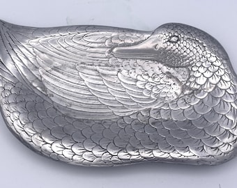 Vintage Pewter Duck Decorative Tray Platter