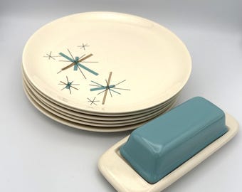 Vintage Salem North Star Atomic Dinner Plates and matching butter dish, 1960s - priced separately