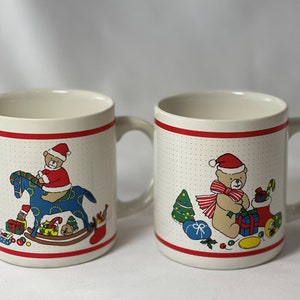 Pair of Vintage Christmas Mugs, Santa Bear, Teddy Bear, Christmas decor