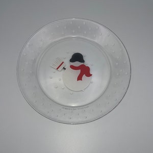 Vintage made in France Clear Glass ARCOROC 8 inch Snowman Salad/Dessert Plate