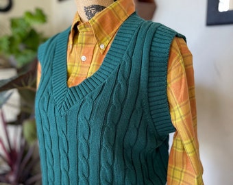 1960s vintage inspired green v-neck knitted sweater vest