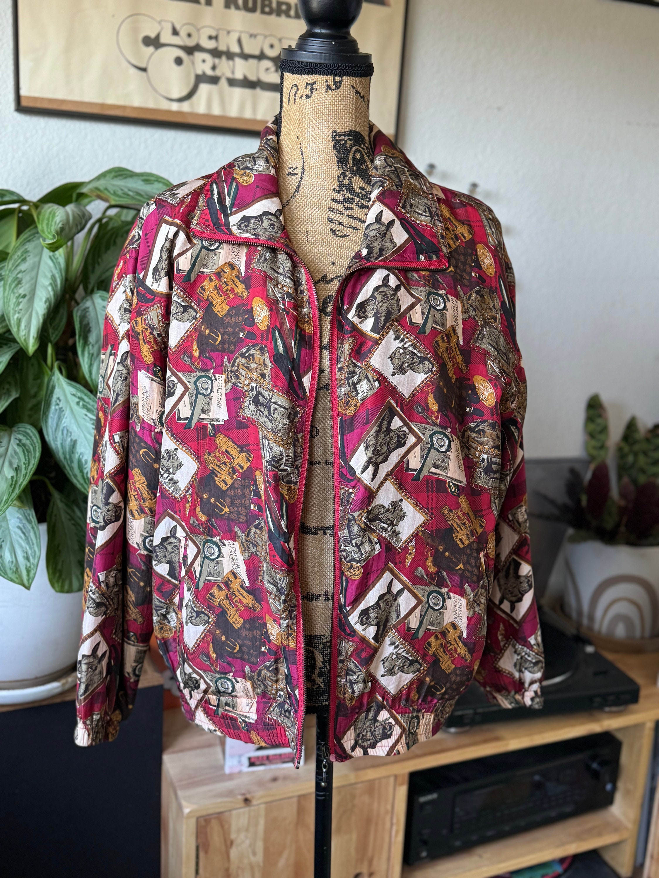 1980s Vintage Horses and Equestrian Red Satin Bomber Jacket - Etsy