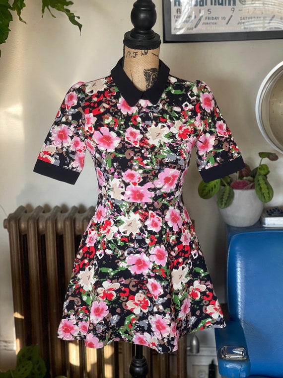 Vintage 1960s mod mini dress shirt sleeve floral … - image 6