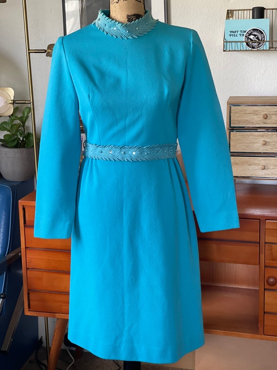 vintage 1960s long sleeve sky blue mod mini dress - image 2