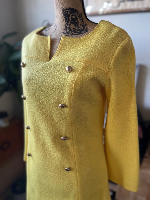 Vintage 1960s yellow long sleeve wool micro mod m… - image 4