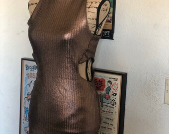 Modern 1980s 1990s Topshop Metallic Rose Gold Bodycon Dress With Side Cut  Outs - Etsy