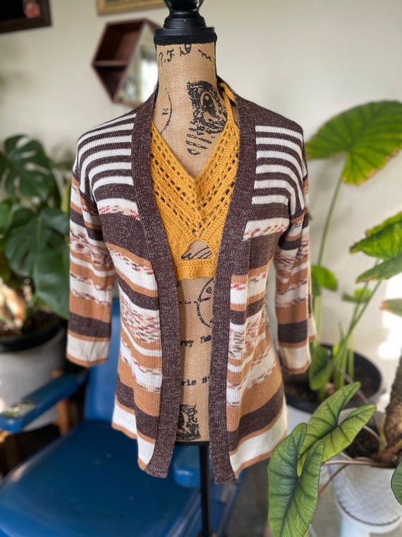 1970s vintage hippie boho long sleeve brown and ta