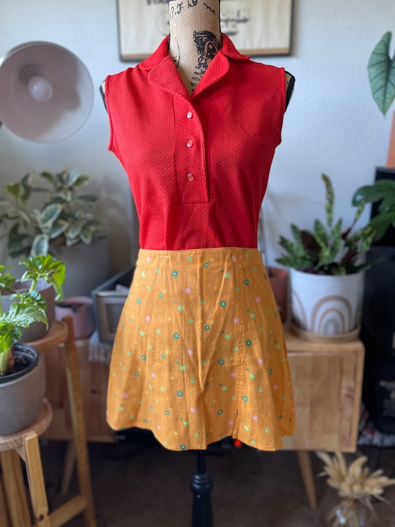 1960s vintage inspired yellow floral mod mini skir