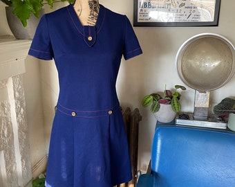 Vintage 1960s short sleeve blue mod dress