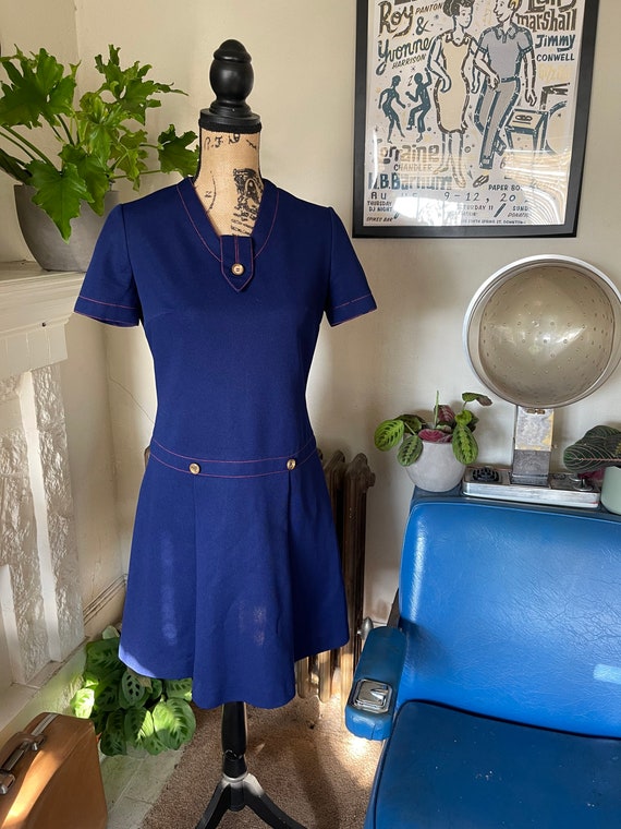 Vintage 1960s short sleeve blue mod dress