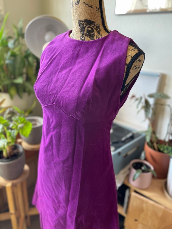 1960s vintage velvet plum purple mod a-line sleeve