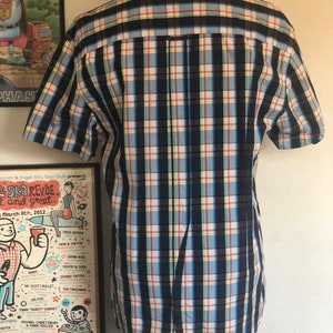 Ladies vintage WARRIOR blue checkered short sleeve button down shirt image 5