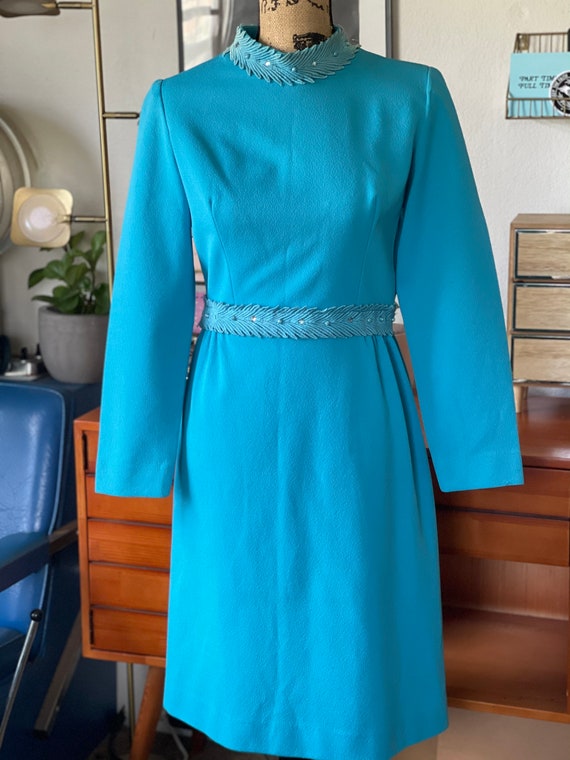 vintage 1960s long sleeve sky blue mod mini dress - image 5