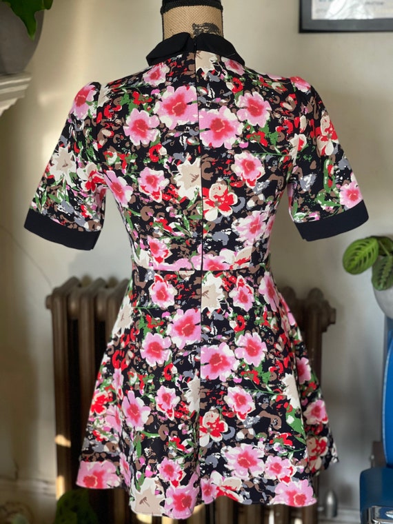 Vintage 1960s mod mini dress shirt sleeve floral … - image 4