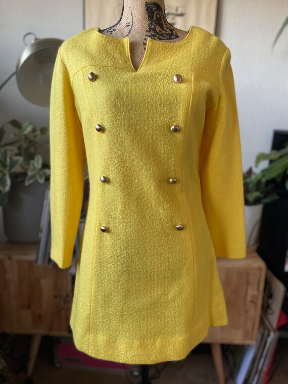 Vintage 1960s yellow long sleeve wool micro mod m… - image 5