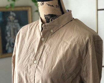 BNWT brown khaki Ben Sherman long sleeve button down oxford shirt size LARGE