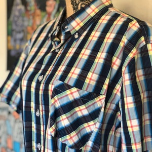 Ladies vintage WARRIOR blue checkered short sleeve button down shirt image 4