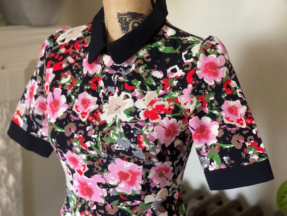 Vintage 1960s mod mini dress shirt sleeve floral … - image 1