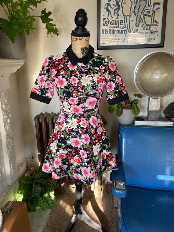 Vintage 1960s mod mini dress shirt sleeve floral … - image 3